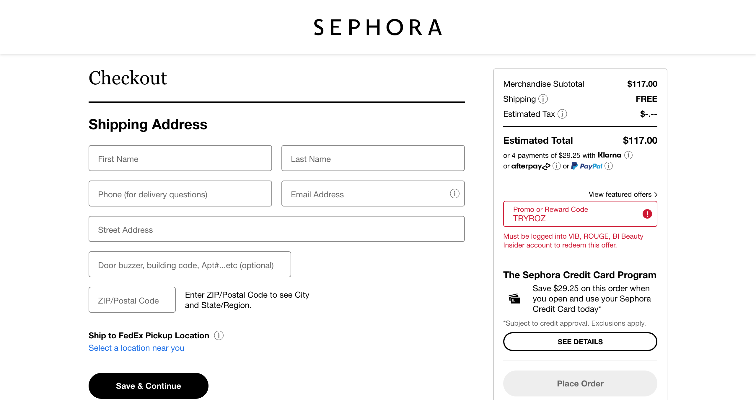 sephora promo code redeem